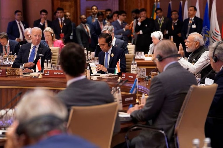 L&atilde;nh đạo c&aacute;c nước trong phi&ecirc;n họp tại Hội nghị thượng đỉnh G20 ở New Delhi, Ấn Độ. Ảnh: Reuters