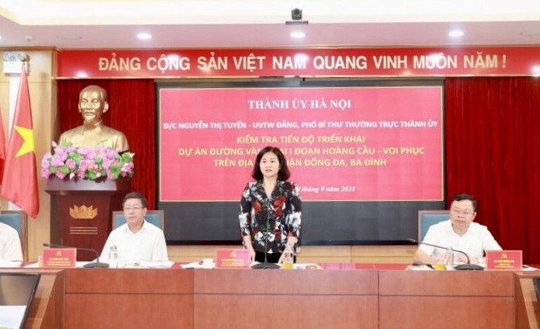 Ph&oacute; B&iacute; thư Thường trực Th&agrave;nh ủy Nguyễn Thị Tuyến ph&aacute;t biểu tại hội nghị. Ảnh: Hanoi.gov.