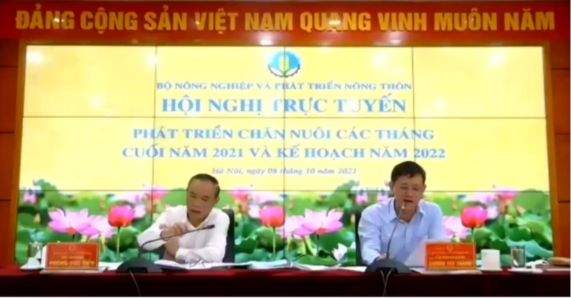 Hội nghị trực tuyến ph&aacute;t triển chăn nu&ocirc;i c&aacute;c th&aacute;ng cuối năm 2021 v&agrave; kế hoạch năm 2022 của Cục chăn nu&ocirc;i ng&agrave;y 08/10. Ảnh tr&iacute;ch xuất từ hội nghị