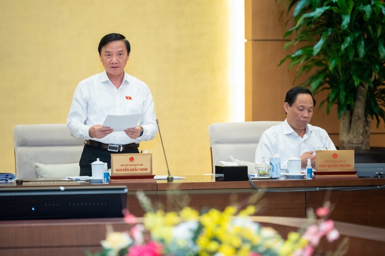 Ph&oacute; Chủ tịch Quốc hội Nguyễn Khắc Định ph&aacute;t biểu kết luận nội dung thảo luận. Ảnh: Quochoi.vn