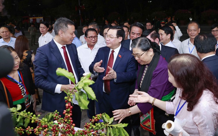 Chủ tịch Quốc hội tham quan sản phẩm c&agrave; ph&ecirc; Arabica tối 20/10. Ảnh: CTTĐT Quốc hội