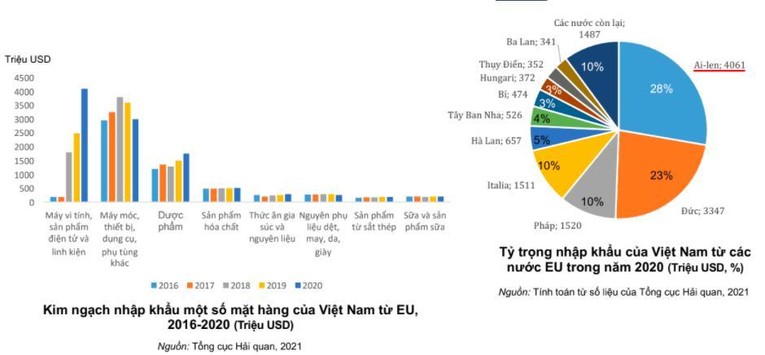 C&aacute;c mặt h&agrave;ng chủ yếu m&agrave; Việt Nam nhập khẩu từ EU bao gồm dược phẩm, m&aacute;y m&oacute;c, thiết bị...