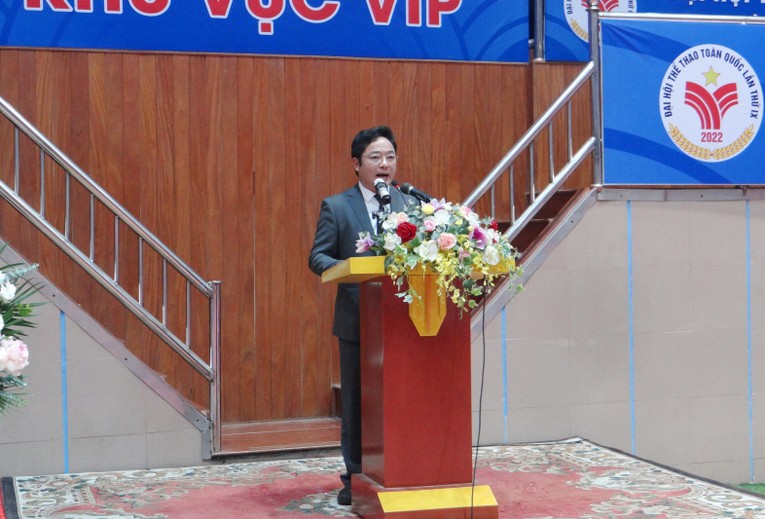 Gi&aacute;m đốc Sở Văn h&oacute;a, Thể thao v&agrave; Du lịch tỉnh Hải Dương Nguyễn Th&agrave;nh Trung ph&aacute;t biểu khai mạc.