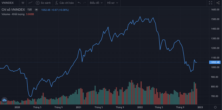 VN-Index sụt giảm mạnh trong năm 2022.