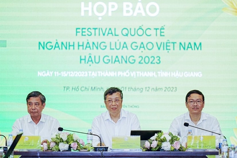 Họp b&aacute;o về Festival quốc tế ng&agrave;nh h&agrave;ng l&uacute;a gạo Việt Nam &ndash; Hậu Giang 2023. Ảnh: VGP