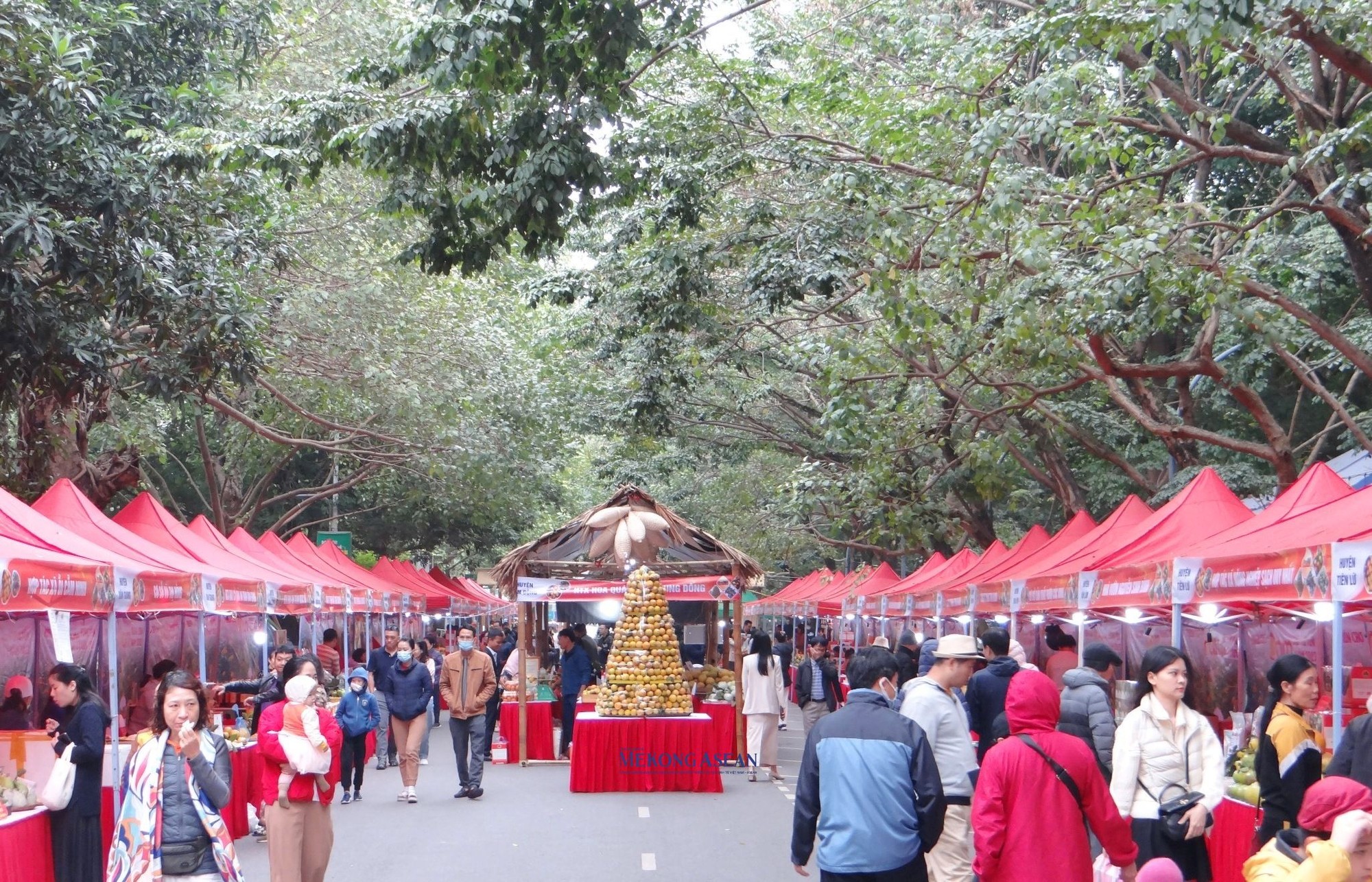 Đ&ocirc;ng đảo người d&acirc;n v&agrave; du kh&aacute;ch đến với Phi&ecirc;n chợ cam Hưng Y&ecirc;n năm 2023, s&aacute;ng 2/12.