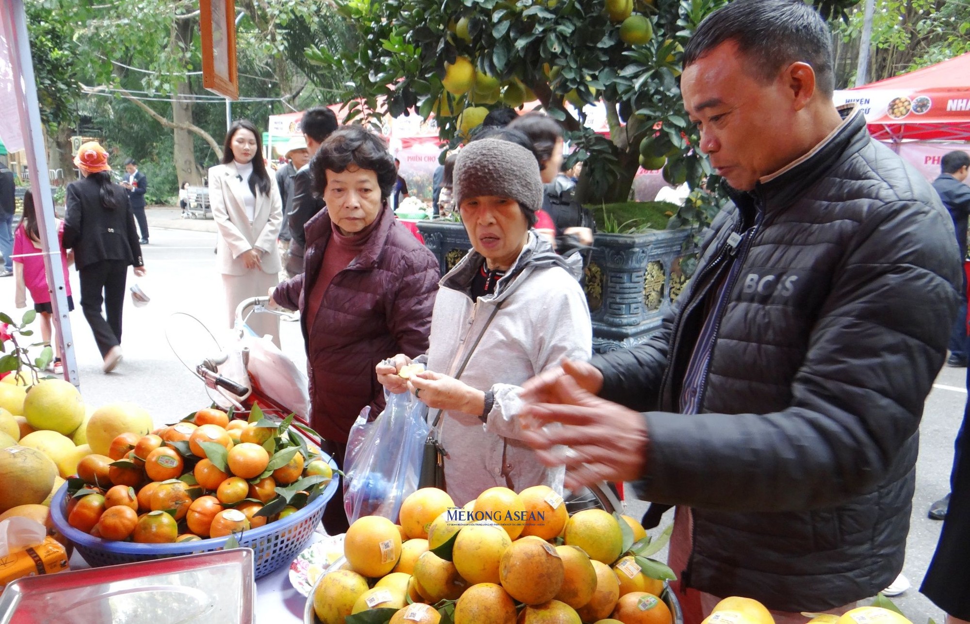 Tại phi&ecirc;n chợ, đại diện nh&agrave; vườn trực tiếp giới thiệu v&agrave; b&aacute;n sản phẩm cho người ti&ecirc;u d&ugrave;ng.