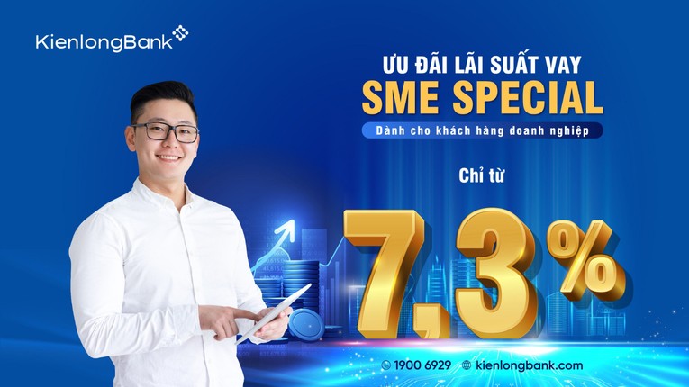 KienlongBank d&agrave;nh ri&ecirc;ng mức l&atilde;i suất ưu đ&atilde;i chỉ từ 7,3%/năm cho c&aacute;c doanh nghiệp SME vay bổ sung vốn lưu động trong ngắn hạn.