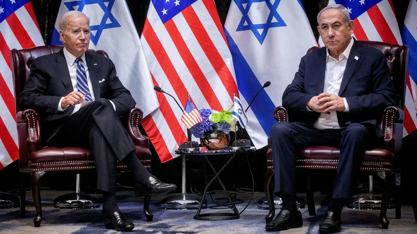 Tổng thống Mỹ Joe Biden gặp Thủ tướng Israel Benjamin Netanyahu tại Tel Aviv, Israel, th&aacute;ng 10/2023. Ảnh: Reuters